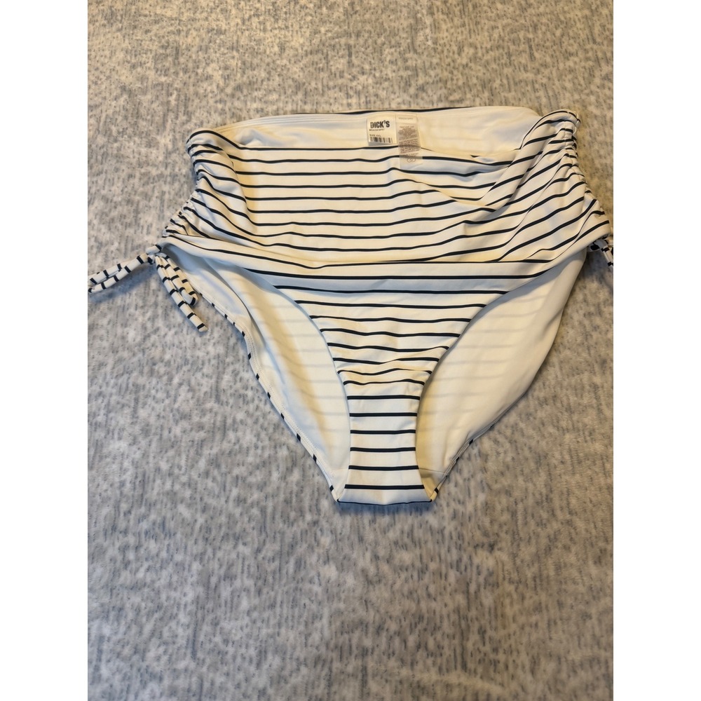 Dicks‎ Sporting Goods High Waisted Bikini Bottoms Navy White Stripe Size XXL NWT